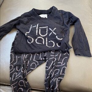 Huxbaby Black Long Sleeve tee and pants set.